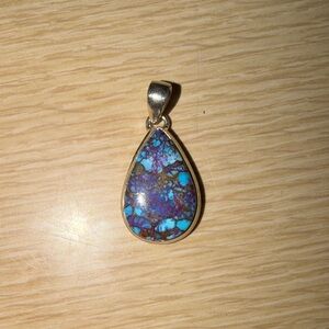 Turquoise Teardrop Pendant Necklace - Blue Purple Stone